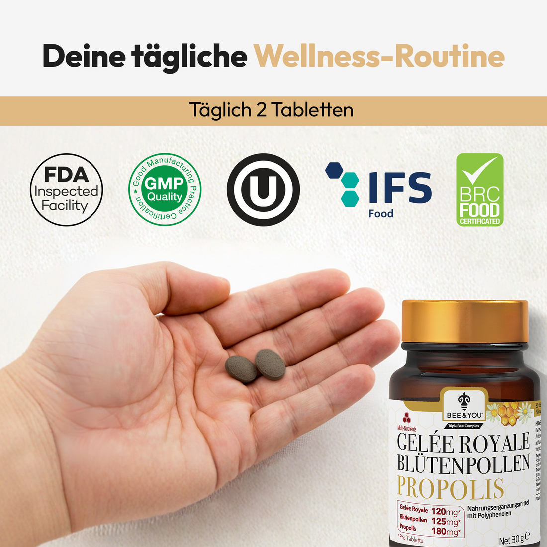 Tabletten mit Gelée Royale, Propolis und Bienengift