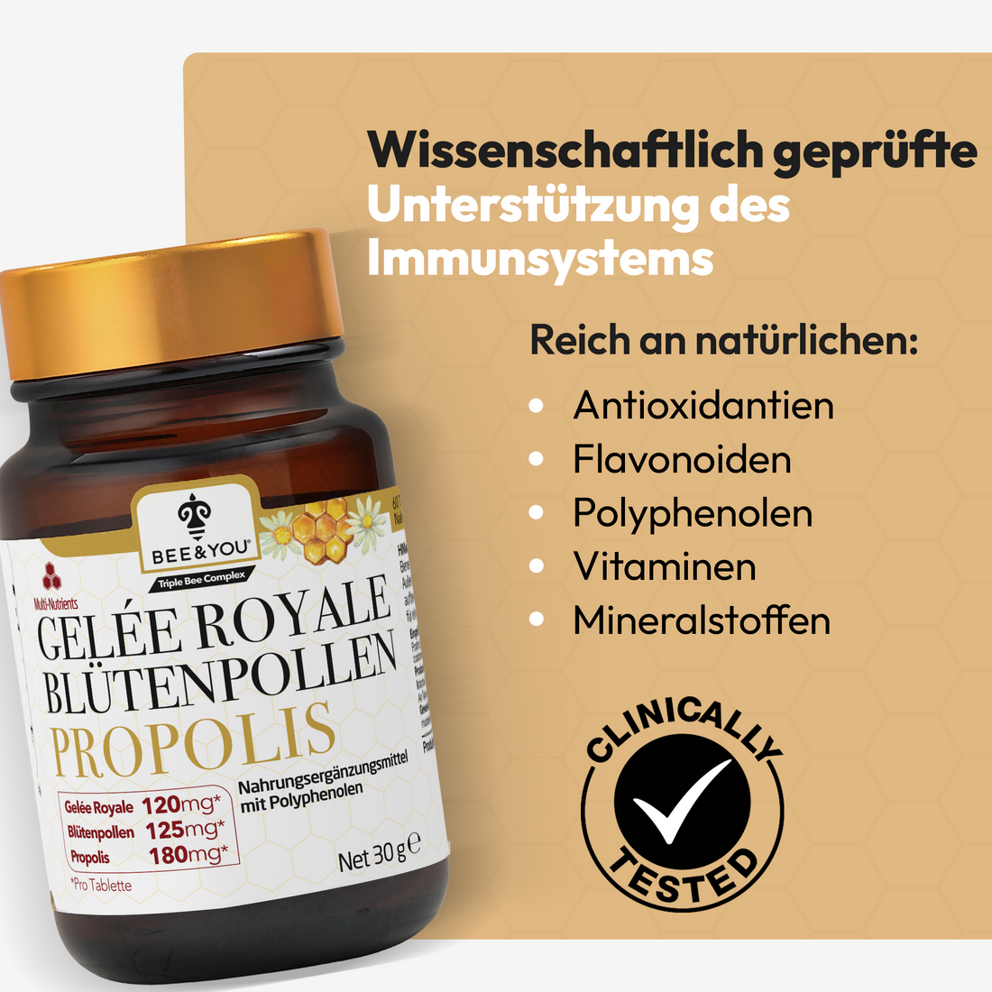 Tabletten mit Gelée Royale, Propolis und Bienengift