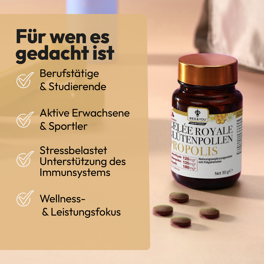 Tabletten mit Gelée Royale, Propolis und Bienengift