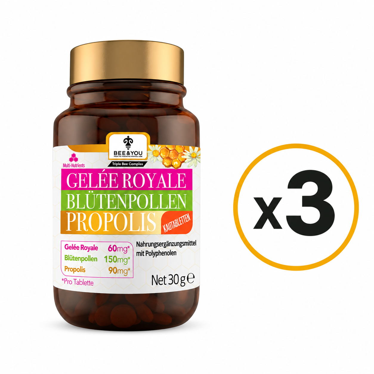 Gelée Royale Blütenpollen Propolis (Kautabletten - 60 Stk) | 3er Pack